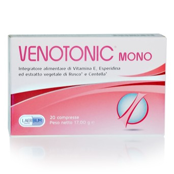 Venotonic Mono
Integratore alimentare di vitamina E, esperidina ed estratto vegetale di rusco* e centella*