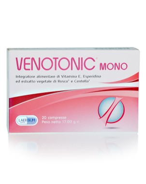 Venotonic Mono
Integratore alimentare di vitamina E, esperidina ed estratto vegetale di rusco* e centella*