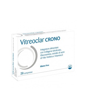 Vitreoclar crono
Integratore alimentare con collagene idrolizzato, glucosamina, estrati di semi di vitis vinifera e vitmina E