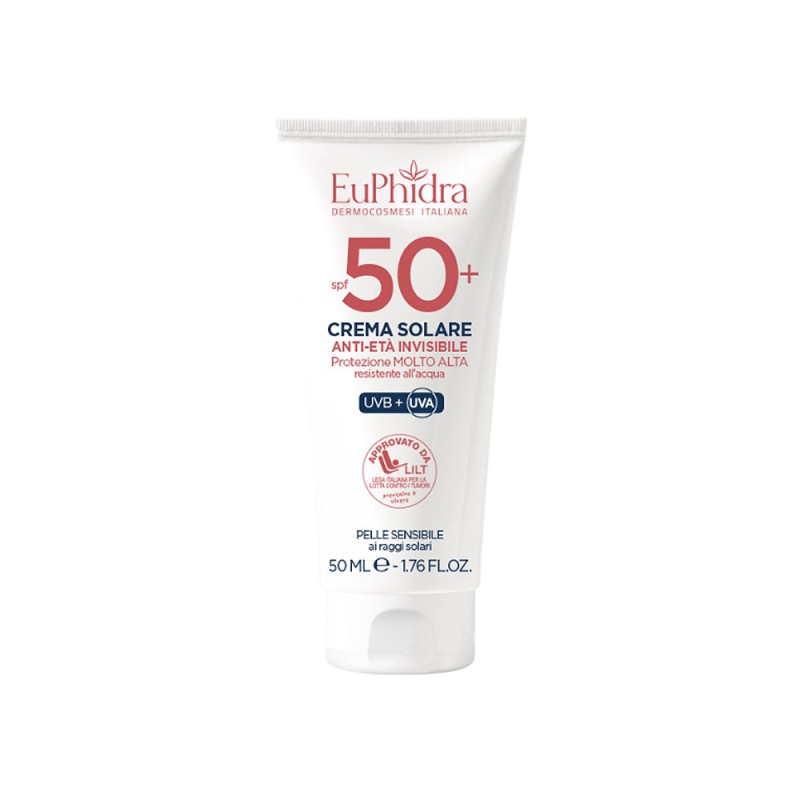 EuPhidra
Crema Solare
Anti-età invisibile
SPF 50+ protezione molto alta | UVB + UVA
pelle sensibile ai raggi solari