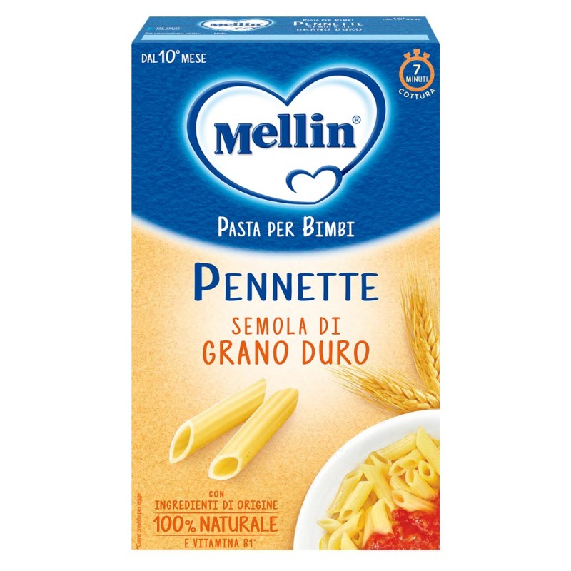 Mellin
pasta per bimbi
Pennette
semola di grano duro
Ingredienti di origine 100% naturale, Vitamina B