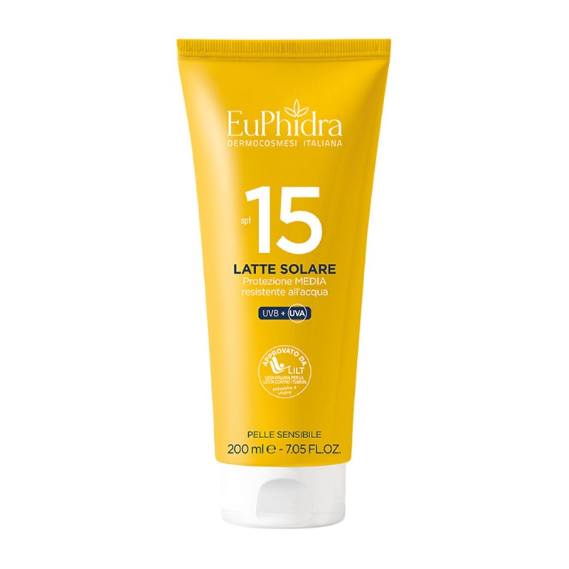 EuPhidra
Latte Solare
SPF 15 (protezione media) UVB +UVA
resistente all'acqua