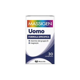 Massigen
Uomo
formula specifica
+vitamine del gruppo B
+ magnesio
pilloliera da 30 compresse