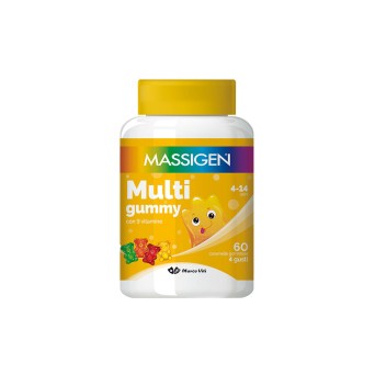 Massigen
Multi gummy
con 9 vitamine
4 gusti (fragola, arancia, mela, limone)
4-14 anni
confezione da 60 caramelle gommose