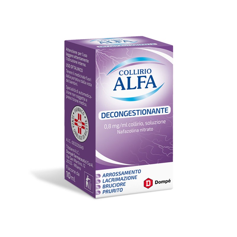 Collirio
ALFA
Decongestionante
0,8 mg/ml collirio, soluzione
nafazolina nitrato
flaconcino da 10 ml