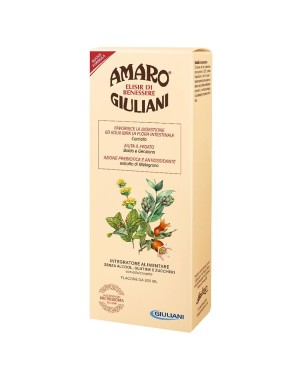 Amaro Giuliani
Elisir di benessere
senza alcool | senza glutine | senza zuccheri | con edulcorante
bottiglia da 300 ml