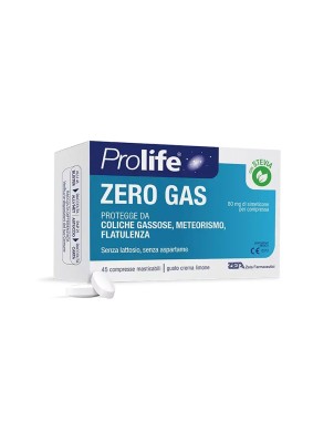 Prolife
Zero Gas
Protegge da coliche gassose, meteorismo, flatulenza
80 mg di simeticone per compresse