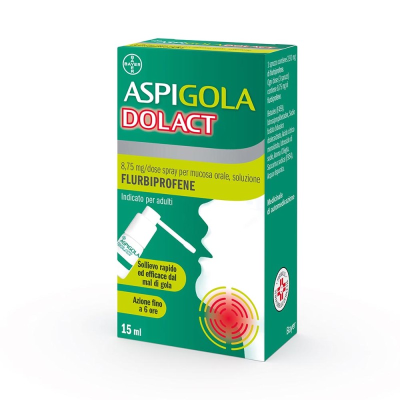 Aspi Gola
DOLACT
8,75 mg/ dose spray per mucosa orale, soluzione
sollievo rapido ed efficace dal mal di gola