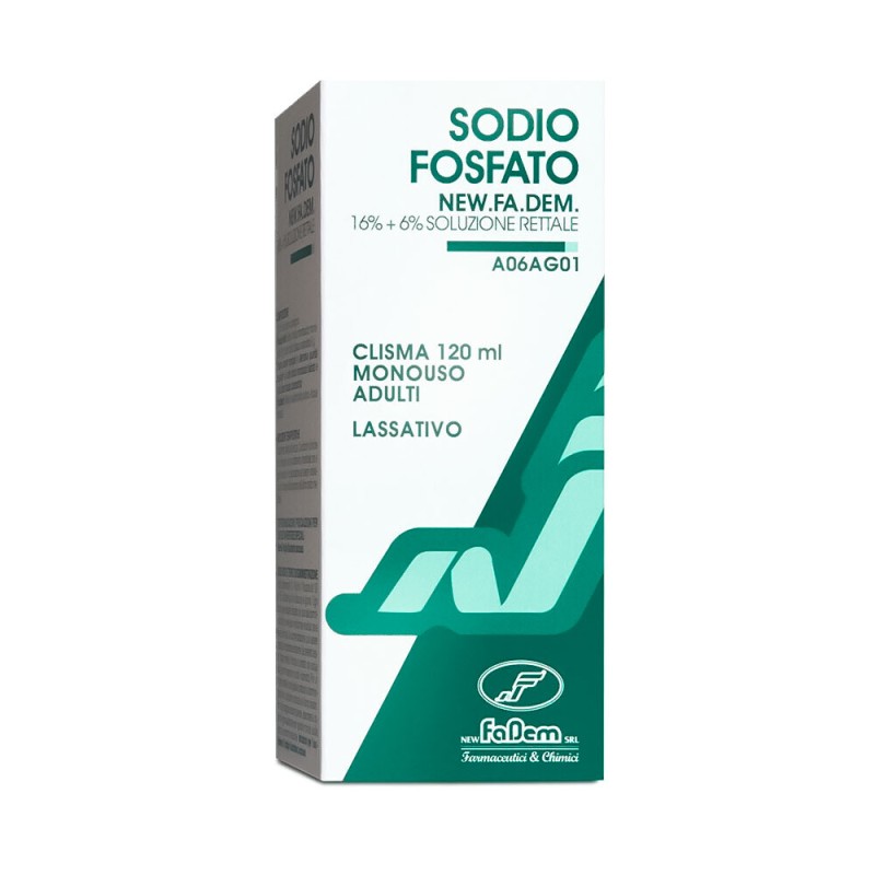 Sodio Fosfato
16% + 6% soluzione rettale
lassativo
clisma monouso per adulti
clisma da 120 ml