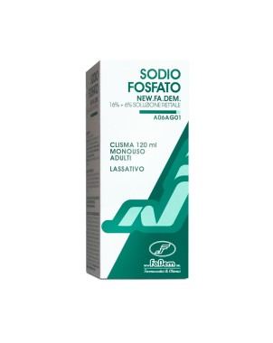 Sodio Fosfato
16% + 6% soluzione rettale
lassativo
clisma monouso per adulti
clisma da 120 ml