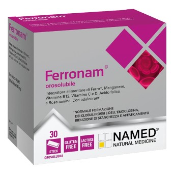 Ferronam orosolubile Integratore alimentare di Ferro*, Manganese, Vitamina B12, Vitamine C e D, Acido folico e Rosa canina