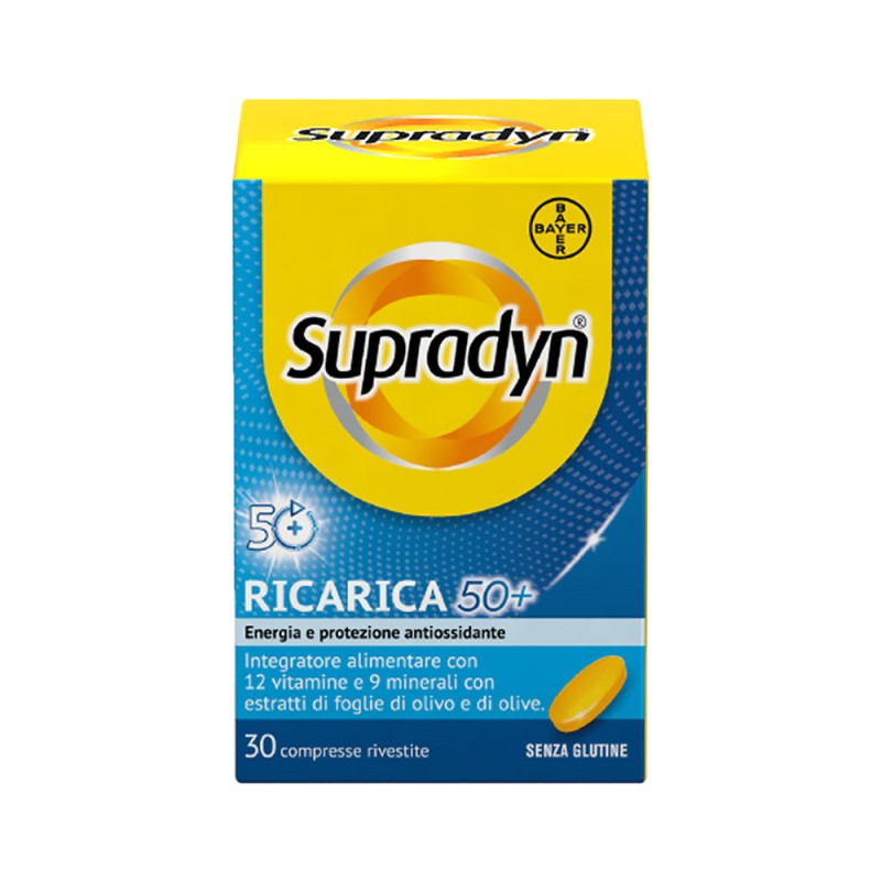 Supradyn
Ricarica 50+
Energia e protezione antiossidante
Integratore alimentare con 12 vitamine e 9 minerali