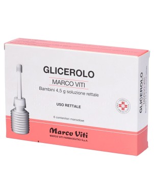 Glicerolo
Marco Viti
Bambini 4,5 g soluzione rettale
uso rettale
confezione da 6 contenitori monodose