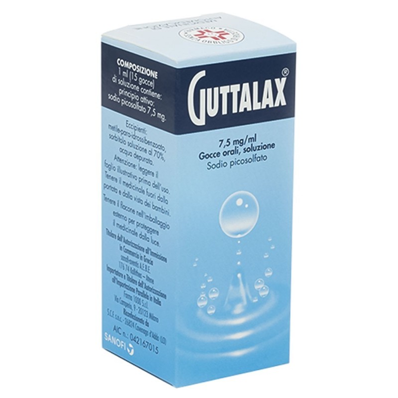 Guttalax
7,5 mg/ml gocce orali, soluzione
sodio picosolfato
flaconcino da 15 ml