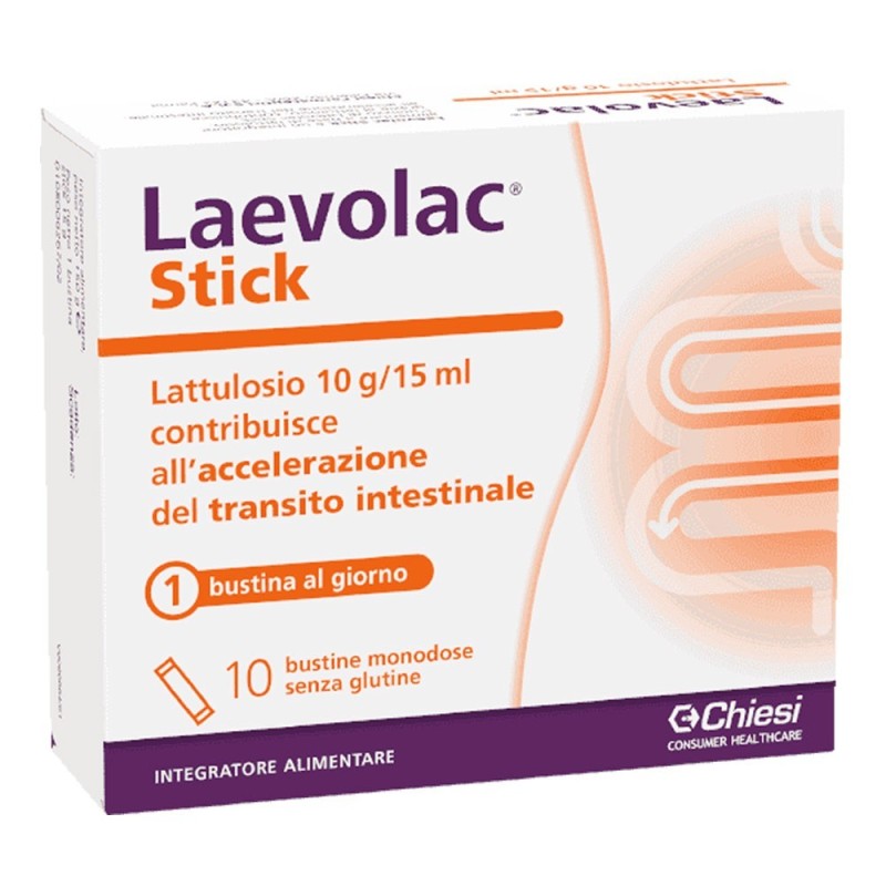 Laevolac
Stick
Lattulosio 10 g/15 ml contribuisce all'accelerazione del transito intestinale