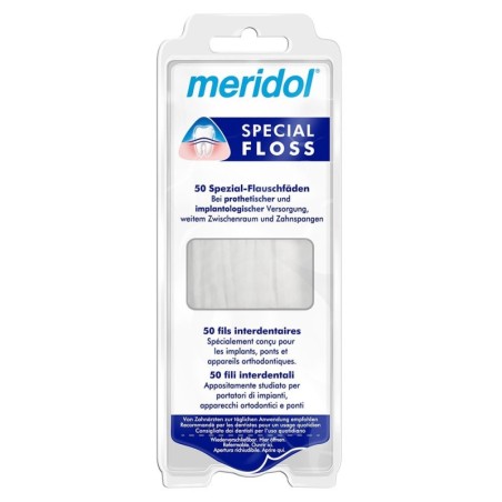 Meridol Special floss Appositamente studiato per portatori di impianti, apparecchi ortodontici e ponti.