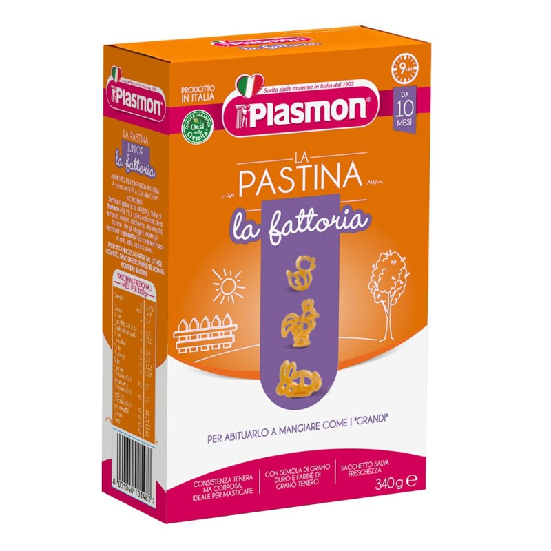 Plasmon
La Pastina
La Fattoria
per abituarlo a mangiare come i grandi
10 mesi+
Scatola da 340 g