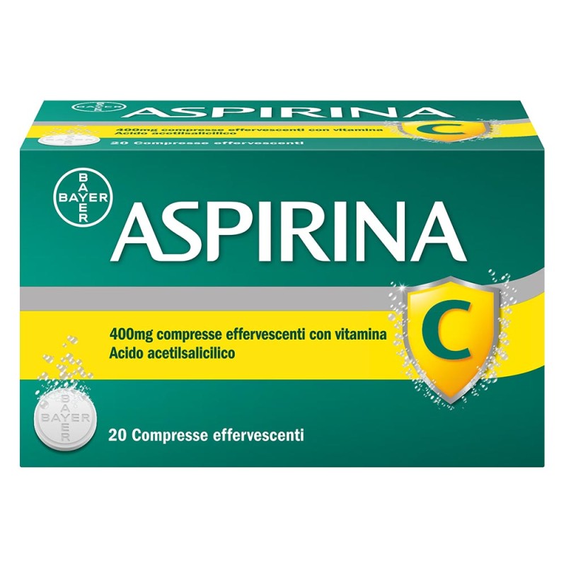 Aspirina C
400 mg compresse effervescenti con Vitamina C
Acido acetilsalicilico
confezione da 20 compresse effervescenti