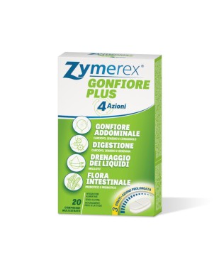 Zymerex
Gonfiore Plus
4 azioni (gonfiore addominale, digestione, drenaggio dei liquidi, flora intestinale)