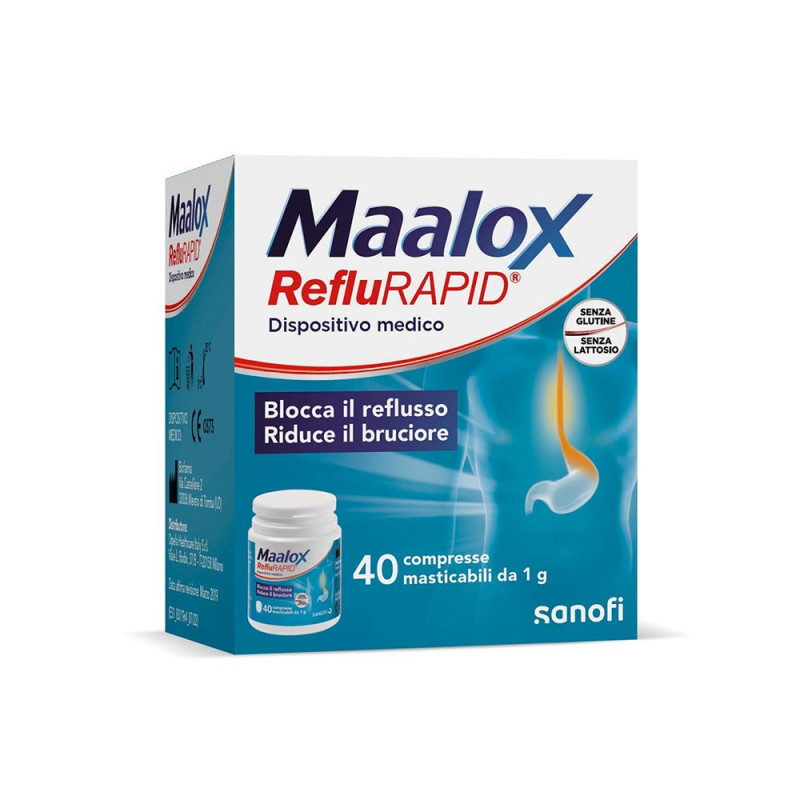 Maalox
RefluRapid
Blocca il reflusso
Riduce il bruciore