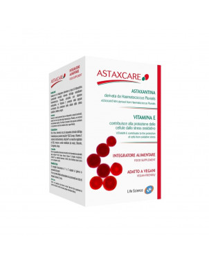 Astaxcare Integratore alimentare a base di astaxantina arricchito con vitamine antiossidanti.
Scatola da 30 cpasule