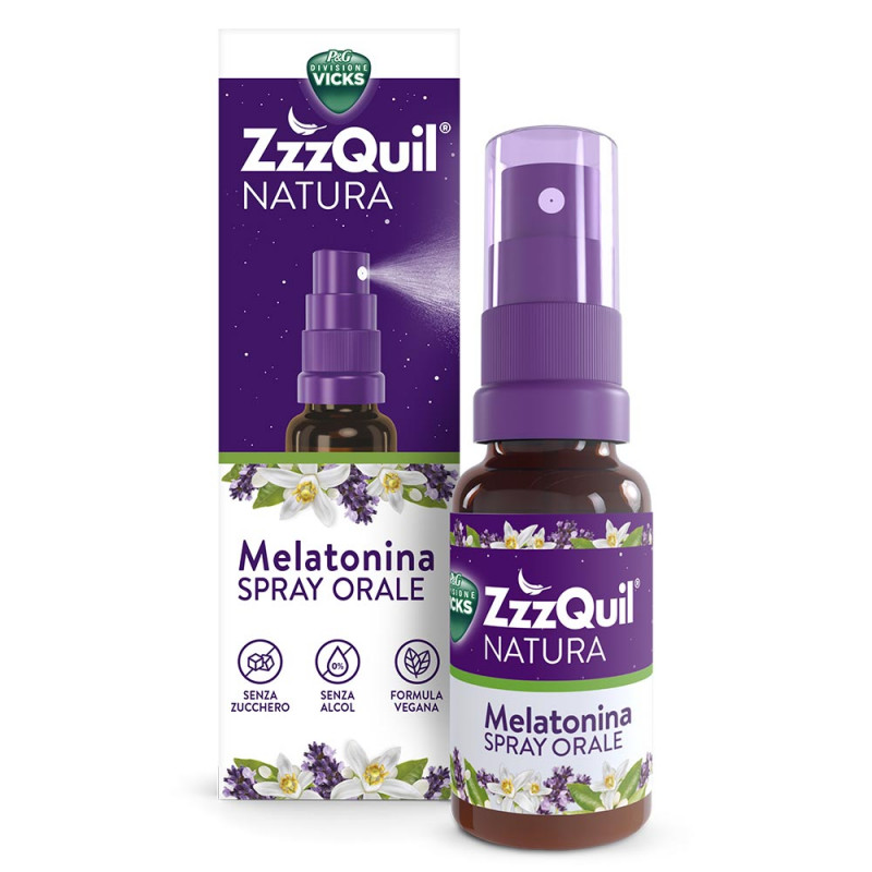 ZzzQuil natura melatonina spray orale Integratore per il sonno, senza zucchero e formula vegana.
Flacone spray 30 ml