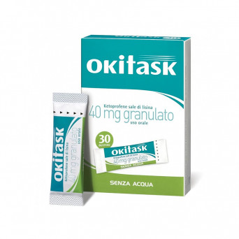 Okitask 40 mg granulado está indicado para el tratamiento del dolor de diversa índole por vía oral, sin agua.