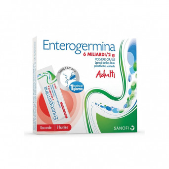 Enterogermina 6 milliards/2 g solution buvable 9 sachets indiqué pour restaurer la flore bactérienne intestinale