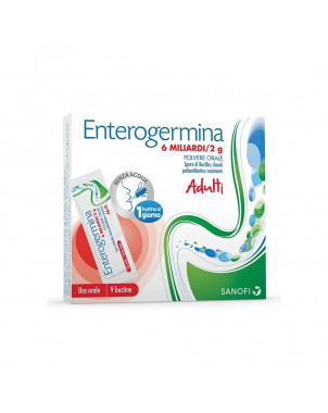 Enterogermina 6 billion/2 g oral solution 9 sachets indicated to restore the intestinal bacterial flora