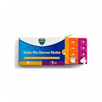 Vicks flu giorno notte 12+4 compresse allevia 6 sintomi del raffreddore e dell'influenza