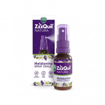 ZzzQuil natura melatonina spray orale integratore per il sonno, senza zucchero e formula vegana.