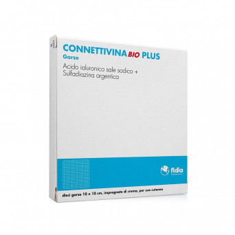 Connettivinabio Plus 10 gasas indicadas en el tratamiento de úlceras, quemaduras, llagas y heridas