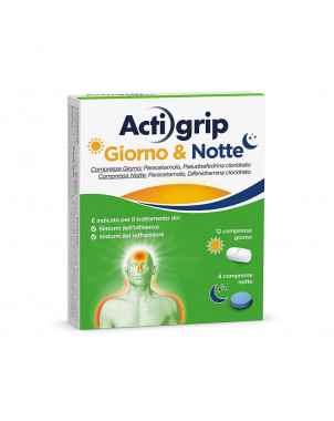 Actigrip giorno e notte 12 + 4 compresse indicato per il trattamento dei sintomi dell'influenza e del raffreddore