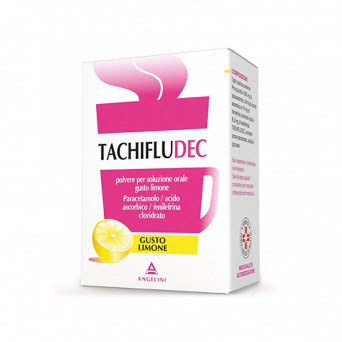 Tachifludec 10 bustine limone indicato per il trattamento del dolore, della febbre e della congestione.