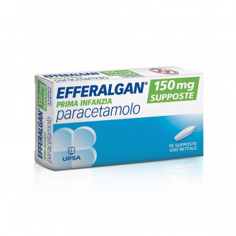 Efferalgan prima infanzia 150 mg 10 supposte indicato nel trattamento sintomatico della febbre e del dolore nei bambini