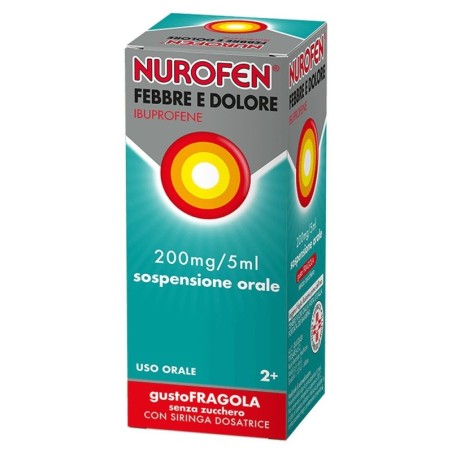Nurofen febbre dolore 200 mg / 5 ml gusto fragola flacone da 100 ml con siringa dosatrice