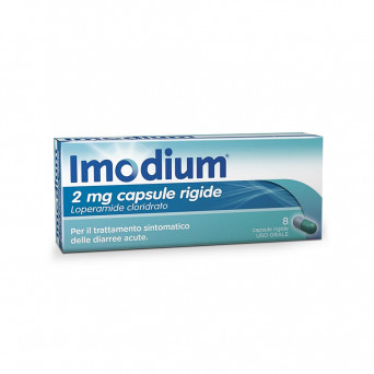 Imodium 2 mg 8 hard capsules indicated for the symptomatic treatment of acute diarrhea