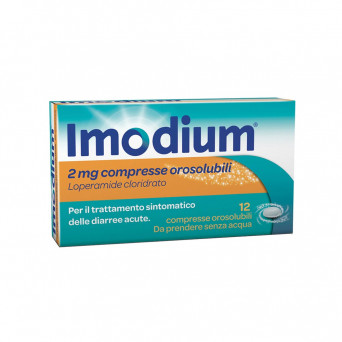 Imodium 2 mg 12 compresse orosolubili per il trattamento sintomatico delle diarree acute