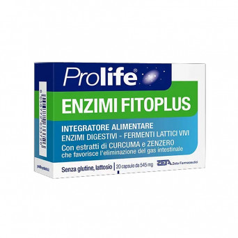 Prolife Enzimi Fitoplus 20 capsule con estratti di curcuma e zenzero che favorisce l'eliminazione del gas intestinale