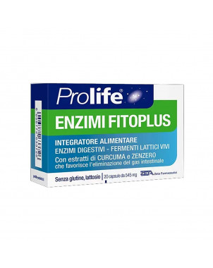 Prolife Enzimi Fitoplus 20 capsule con estratti di curcuma e zenzero che favorisce l'eliminazione del gas intestinale