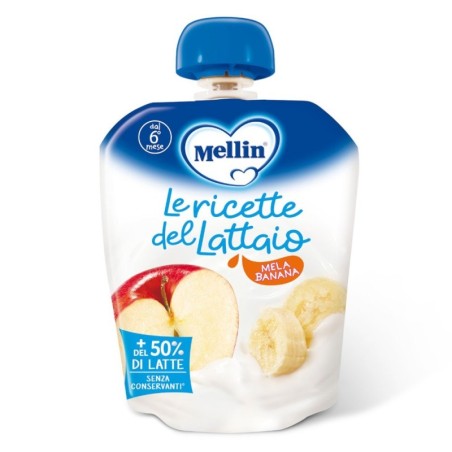Mellin
Pouch
la ricetta del lattaio
latte mela e banana
6 mesi+
Confezione da 85 g