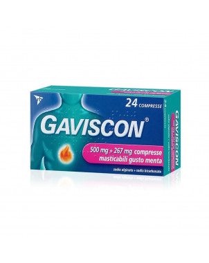 Gaviscon 500 mg + 267 mg 24 compresse menta indicato per un rapido sollievo dai sintomi dal bruciore di stomaco occasionale