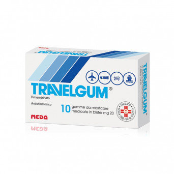 Travelgum 10 chicles masticables náuseas y vómitos al viajar en coche, mar, avión o tren.