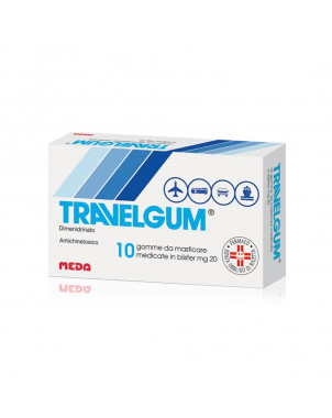 Travelgum 10 gomme masticabili nausea e vomito quando si viaggia in auto, per mare, in aereo o in treno.