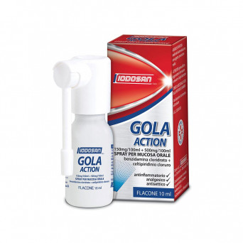 Gola action spray 10 ml spray per mucosa orale antinfiammatorio, analgesico, antisettico.