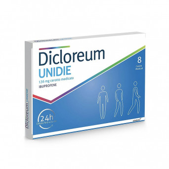 Dicloreum Unidie 8 medicated plasters indicated for back pain and joint pain