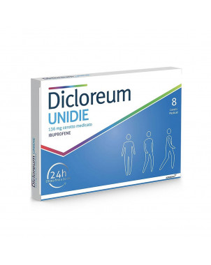 Dicloreum Unidie 8 medicated plasters indicated for back pain and joint pain