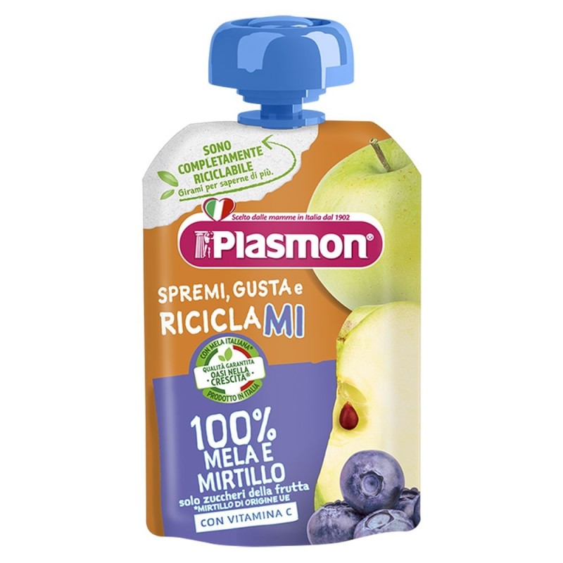 Plasmon
Spremi, gusta e riciclami
mela e mirtillo
100% frutta con vitamina C