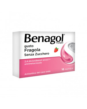 Benagol 16 sugar-free strawberry lozenges provide relief from sore and burning throats