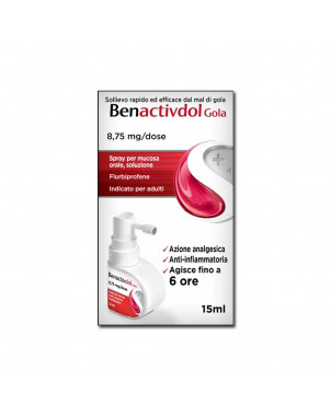 Benactivdol gola spray 15 ml indicated for the treatment of acute pain in sore throat